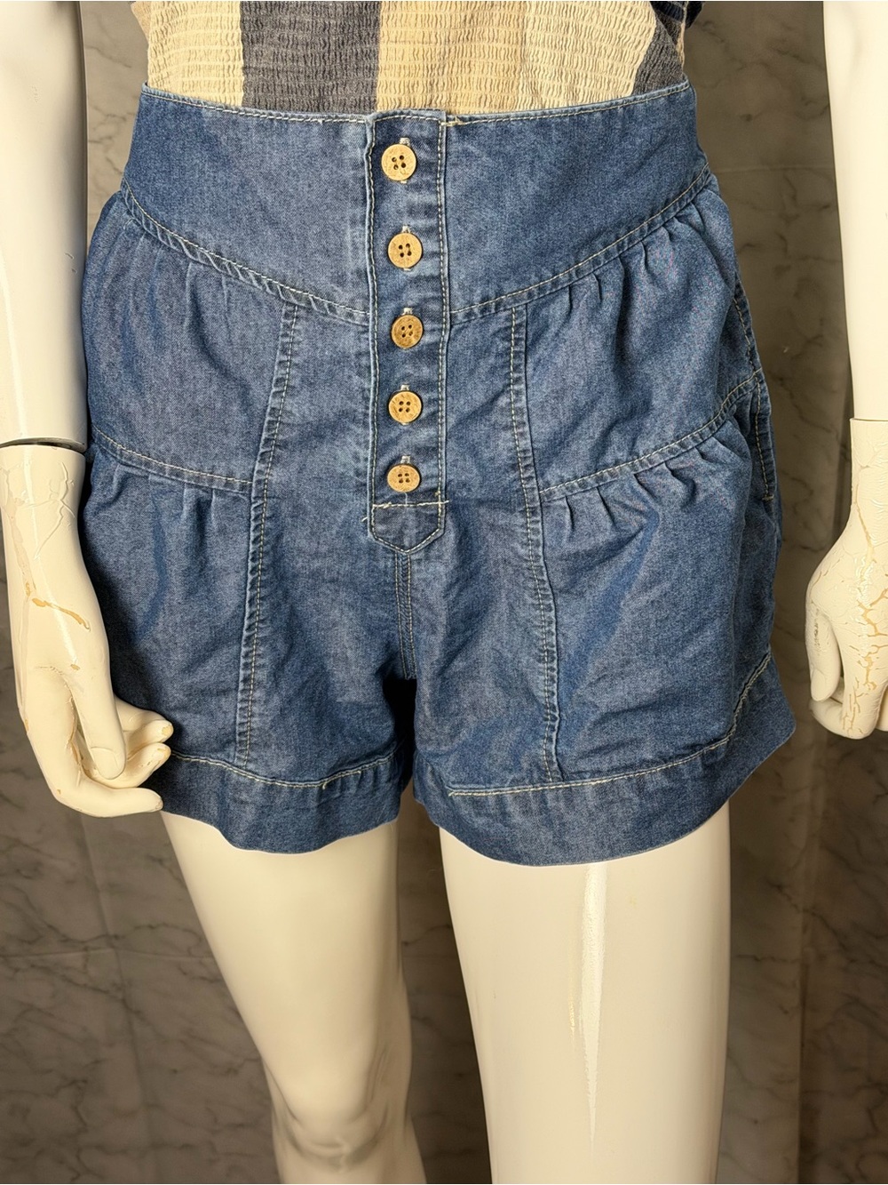 Bloomer Balloon Shorts Ultra High Rise Pockets Cottagecore Blue Size 4 Denim